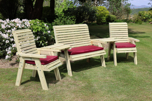 Ergo Chunky Wooden Love Seats & Bench Set - 2 Chairs, 1 Bench & Coffee Table