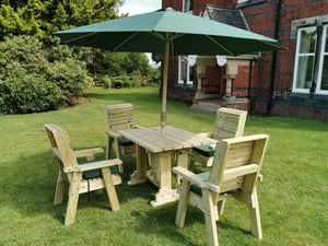 Ergo 4 Seats Chunky Wooden Garden Dining Table & Chairs