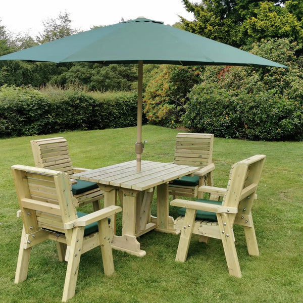 Ergo 4 Seats Chunky Wooden Garden Dining Table & Chairs