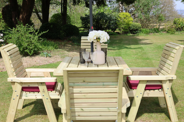 Ergo 4 Seats Chunky Wooden Garden Dining Table & Chairs
