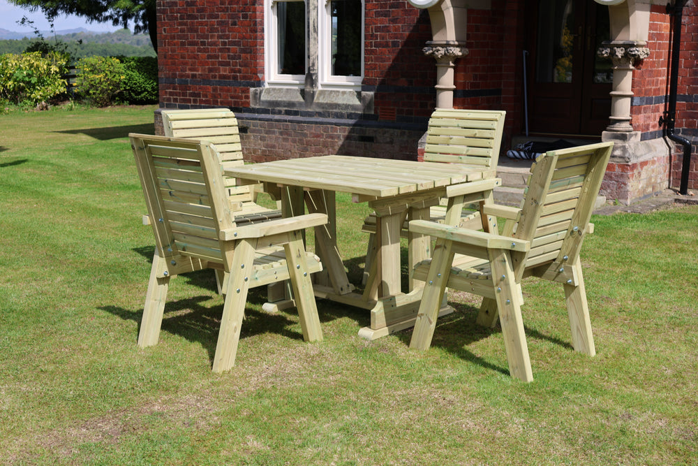 Ergo 4 Seats Chunky Wooden Garden Dining Table & Chairs