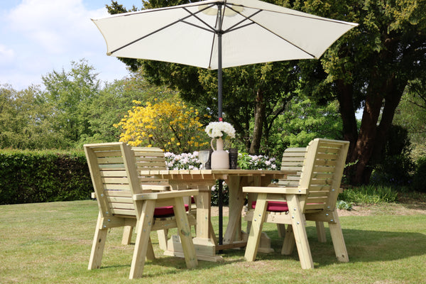 Ergo 4 Seats Chunky Wooden Garden Dining Table & Chairs