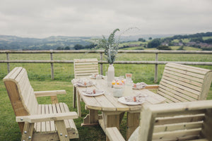 Ergo 6 Seater Chunky Wooden Garden Dining Table Set with 2 Chairs & 2 Benches