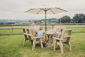 Ergo 6 Seater Chunky Wooden Garden Dining Table Set with 2 Chairs & 2 Benches