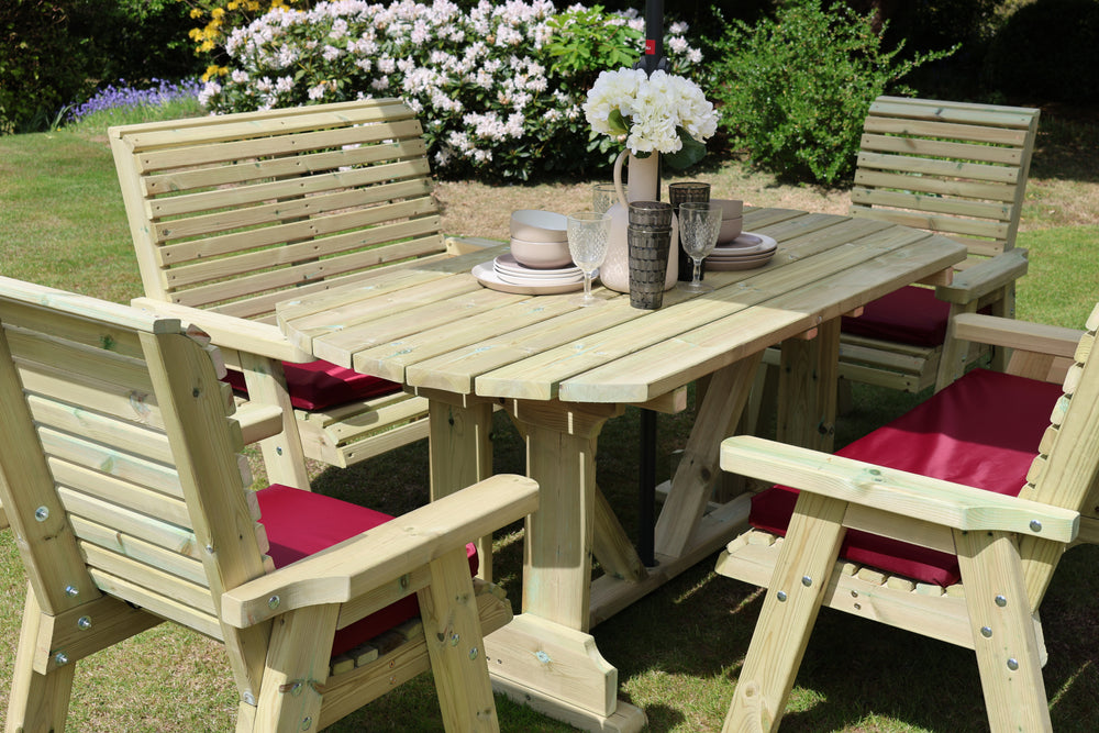Ergo 6 Seater Chunky Wooden Garden Dining Table Set with 2 Chairs & 2 Benches
