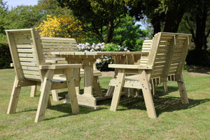 Ergo 6 Seater Chunky Wooden Garden Dining Table Set with 2 Chairs & 2 Benches