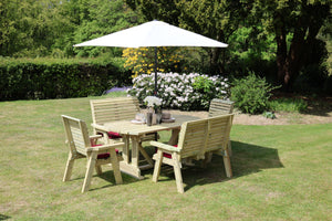 Ergo 6 Seater Chunky Wooden Garden Dining Table Set with 2 Chairs & 2 Benches