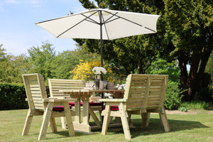 Ergo 6 Seater Chunky Wooden Garden Dining Table Set with 2 Chairs & 2 Benches