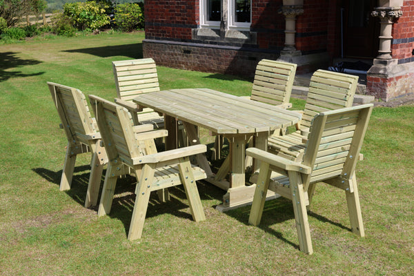 Ergo 6 Seats Chunky Wooden Garden Dining Table Set with 6 Chairs