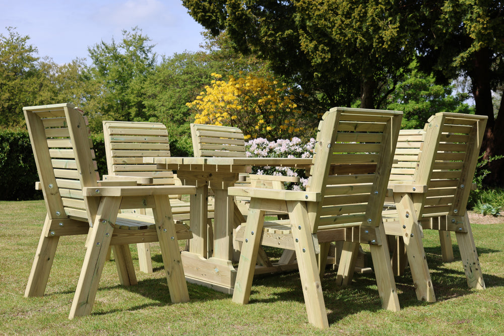 Ergo 6 Seats Chunky Wooden Garden Dining Table Set with 6 Chairs
