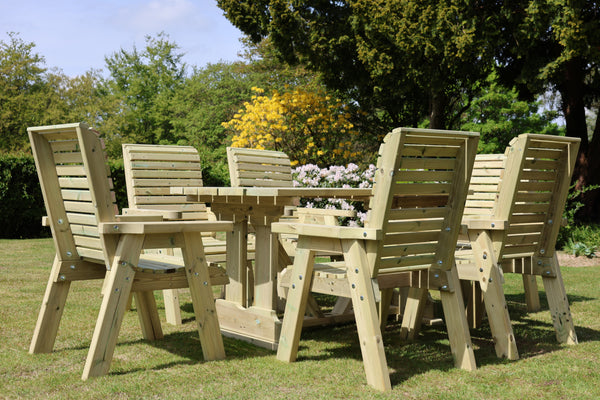 Ergo 6 Seats Chunky Wooden Garden Dining Table Set with 6 Chairs