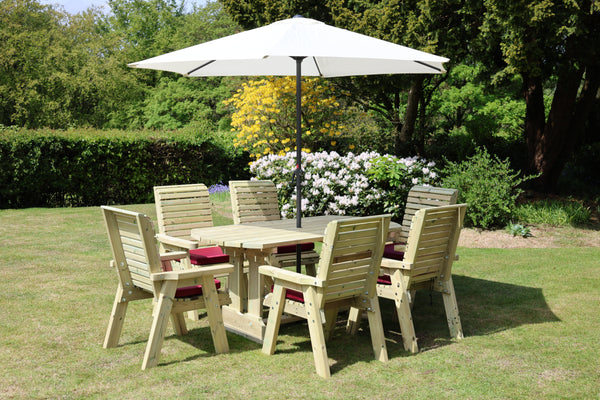 Ergo 6 Seats Chunky Wooden Garden Dining Table Set with 6 Chairs