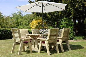 Ergo 6 Seats Chunky Wooden Garden Dining Table Set with 6 Chairs