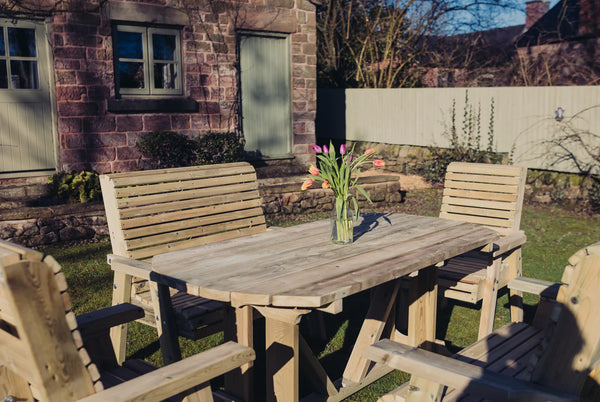Ergo 8 Seat Chunky Wooden Garden Dining Table Set with 2 Benches & 2 Chairs