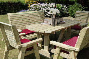 Ergo 8 Seat Chunky Wooden Garden Dining Table Set with 2 Benches & 2 Chairs