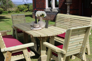 Ergo 8 Seat Chunky Wooden Garden Dining Table Set with 2 Benches & 2 Chairs