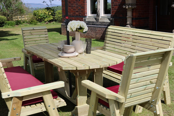 Ergo 8 Seat Chunky Wooden Garden Dining Table Set with 2 Benches & 2 Chairs