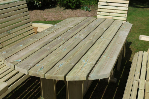 Ergo 8 Seat Chunky Wooden Garden Dining Table Set with 2 Benches & 2 Chairs