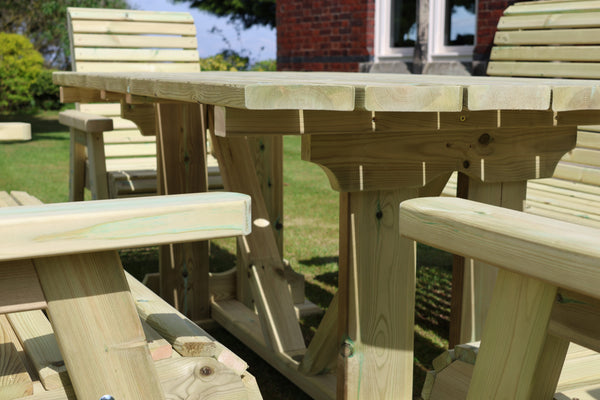 Ergo 8 Seat Chunky Wooden Garden Dining Table Set with 2 Benches & 2 Chairs