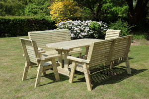 Ergo 8 Seat Chunky Wooden Garden Dining Table Set with 2 Benches & 2 Chairs