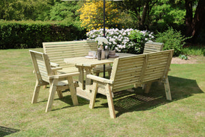 Ergo 8 Seat Chunky Wooden Garden Dining Table Set with 2 Benches & 2 Chairs
