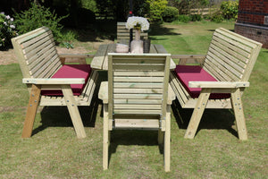 Ergo 8 Seat Chunky Wooden Garden Dining Table Set with 2 Benches & 2 Chairs