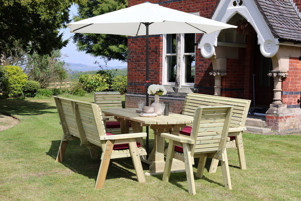 Ergo 8 Seat Chunky Wooden Garden Dining Table Set with 2 Benches & 2 Chairs