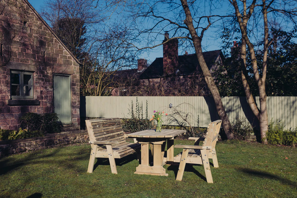 Ergo 4 Seater Chunky Wooden Garden Dining Set with 2 Benches