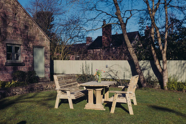 Ergo 4 Seater Chunky Wooden Garden Dining Set with 2 Benches