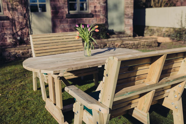 Ergo 4 Seater Chunky Wooden Garden Dining Set with 2 Benches