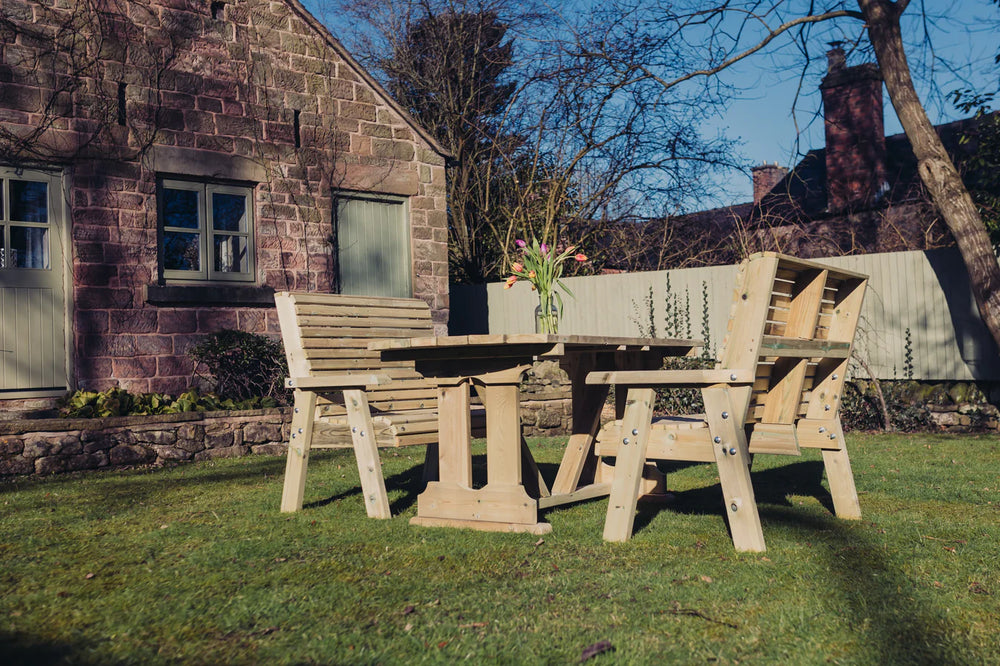 Ergo 4 Seater Chunky Wooden Garden Dining Set with 2 Benches