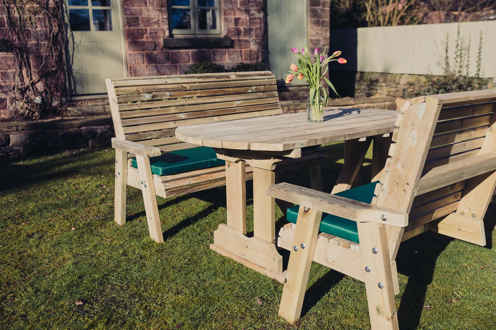 Ergo 6 Seater Chunky Wooden Garden Dining Table Set with Benches