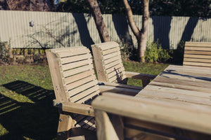 Ergo 8 Seater Chunky Wooden Garden Dining Table Set - 8 Chairs