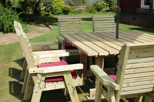 Ergo 8 Seater Chunky Wooden Garden Dining Table Set - 8 Chairs
