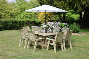 Ergo 8 Seater Chunky Wooden Garden Dining Table Set - 8 Chairs