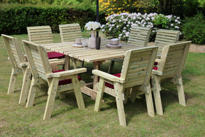 Ergo 8 Seater Chunky Wooden Garden Dining Table Set - 8 Chairs