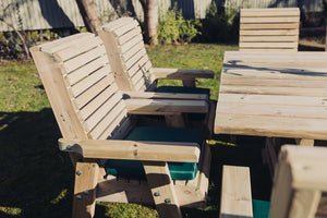 Ergo 8 Seater Chunky Wooden Garden Dining Square Table Set with Chairs & Benches