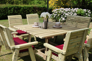 Ergo 8 Seater Chunky Wooden Garden Dining Square Table Set with Chairs & Benches