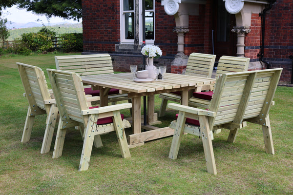 Ergo 8 Seater Chunky Wooden Garden Dining Square Table Set with Chairs & Benches