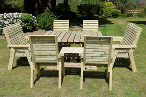 Ergo 8 Seater Chunky Wooden Garden Dining Square Table Set with Chairs & Benches