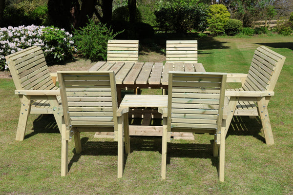 Ergo 8 Seater Chunky Wooden Garden Dining Square Table Set with Chairs & Benches