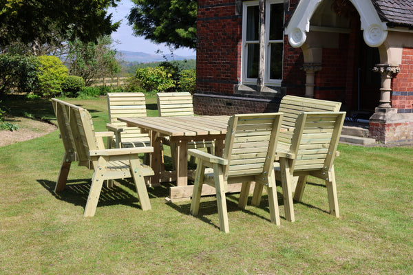 Ergo 8 Seater Chunky Wooden Garden Dining Square Table Set with Chairs & Benches
