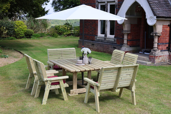 Ergo 8 Seater Chunky Wooden Garden Dining Square Table Set with Chairs & Benches