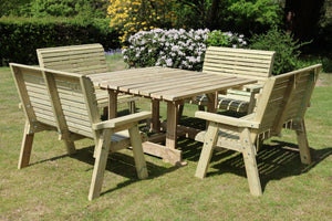 Ergo 8 Seater Chunky Wooden Garden Dining Square Table Set - 4 Double Benches