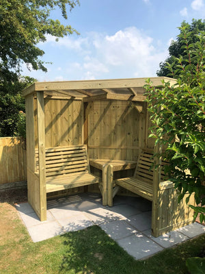 Four Seasons Chunky Wooden Corner Garden Arbour with Double Bench