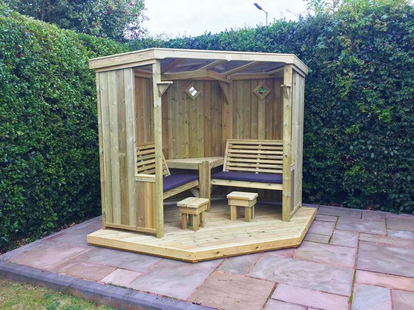 Four Seasons Chunky Wooden Corner Garden Arbour - with Decking Included