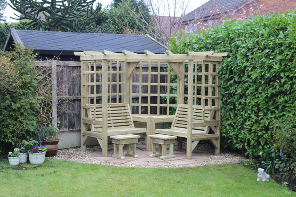 Clementine Chunky Wooden Corner Garden Arbour with Double Seat