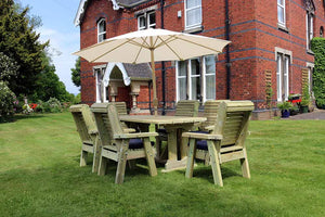 Ergo 6 Seats Chunky Wooden Garden Dining Table Set with 6 Chairs