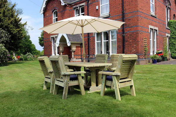 Ergo 6 Seats Chunky Wooden Garden Dining Table Set with 6 Chairs
