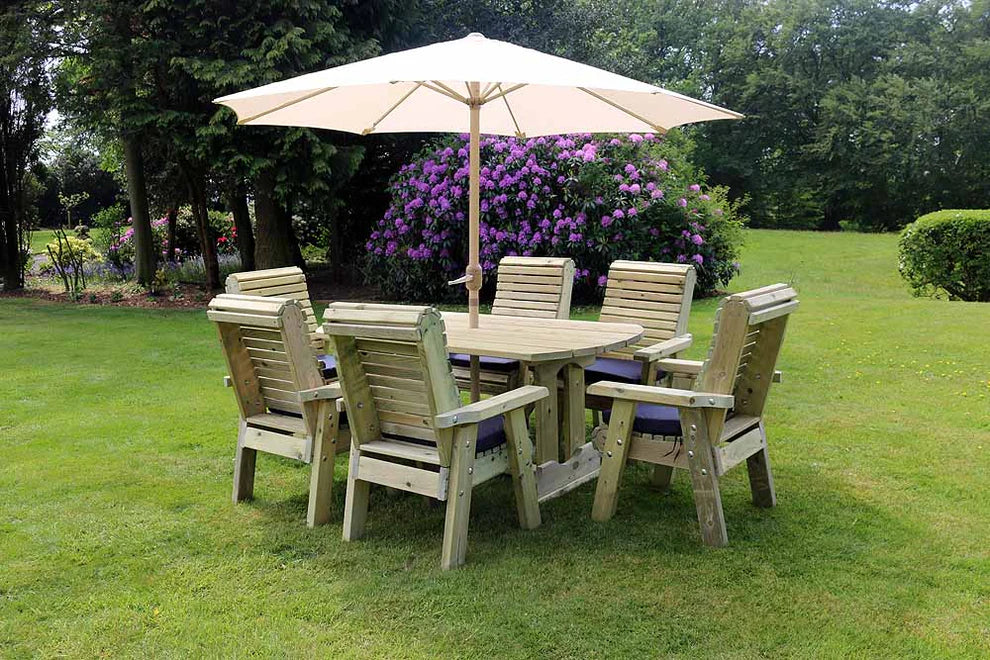 Ergo 6 Seats Chunky Wooden Garden Dining Table Set with 6 Chairs